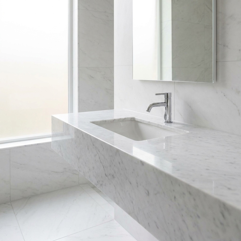 Spotless luxury bathroom after deep cleaning