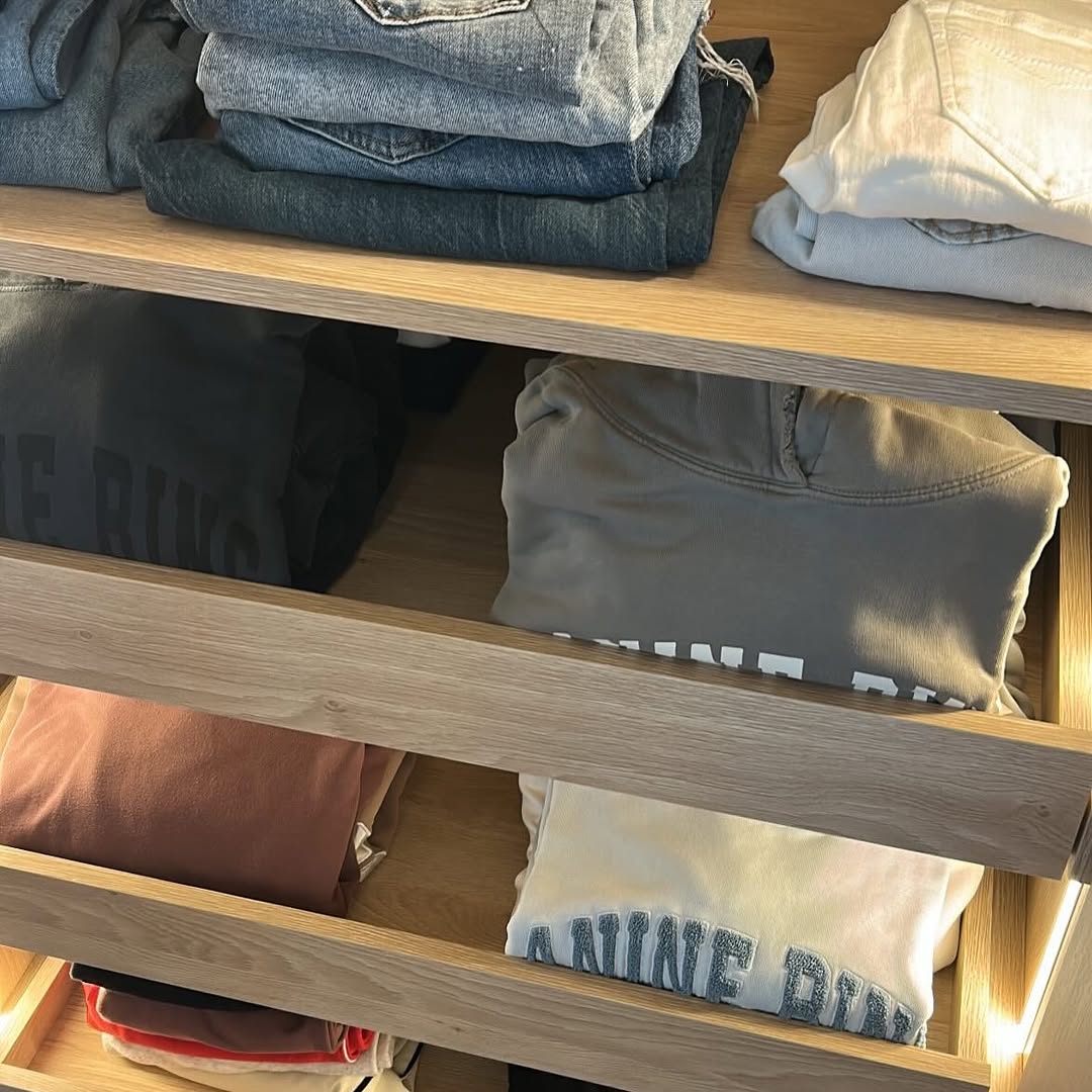 Walk-in wardrobe with elegant organisation details
